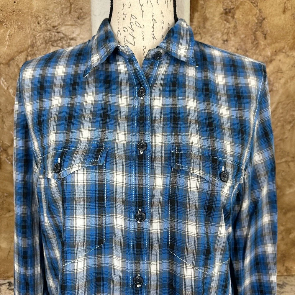 Vintage Denim & Supply‎ Ralph Lauren Shirt Womens Medium Button Front Plaid Blue